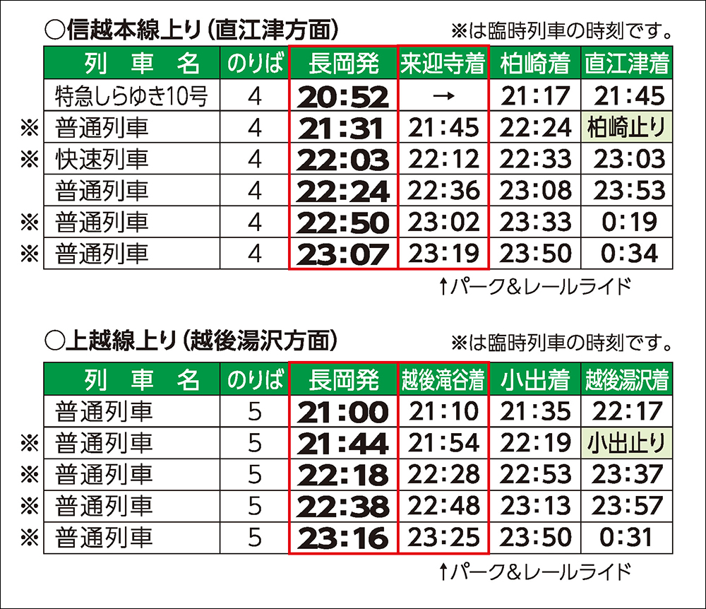 長岡花火2108 新幹線、在来線の臨時列車の時刻表を紹介 | ぽちさんのひとりごと